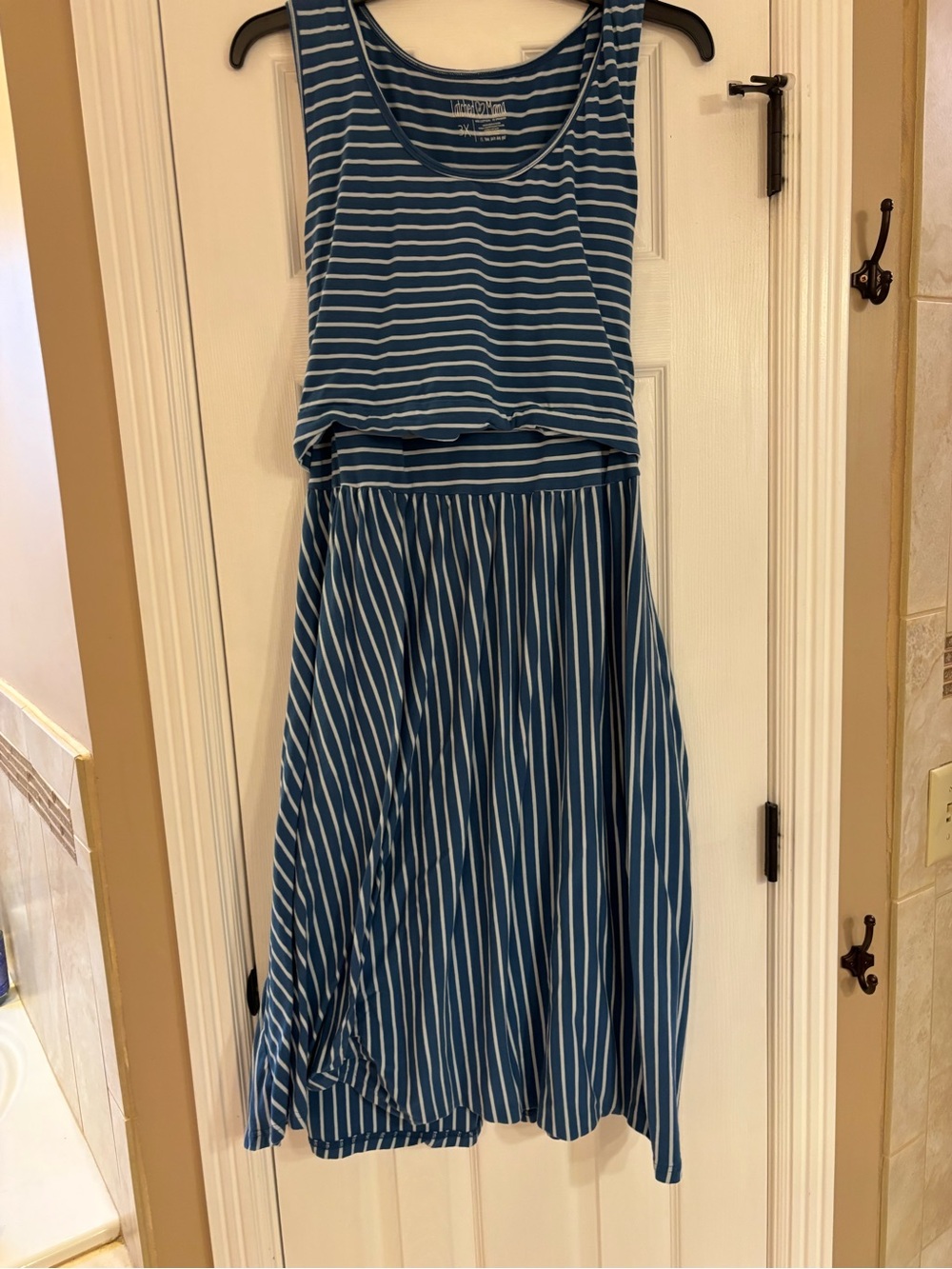Latched Mama Blue and White Striped Sleeveless Dress